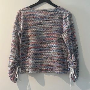 Multi-color textured top with 3/4 slouchy tie sleeves